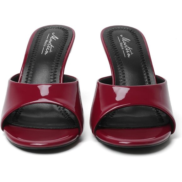 Women's Burgundy Round Toe Heels With Bow Vintage Mules Sexy Slip on Stiletto - Picture 5 of 9